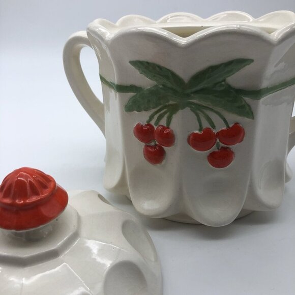 Vintage Westmoreland Hand Painted Cherry Thumbprint Panel Cookie Jar With Lid - Picture 6 of 13